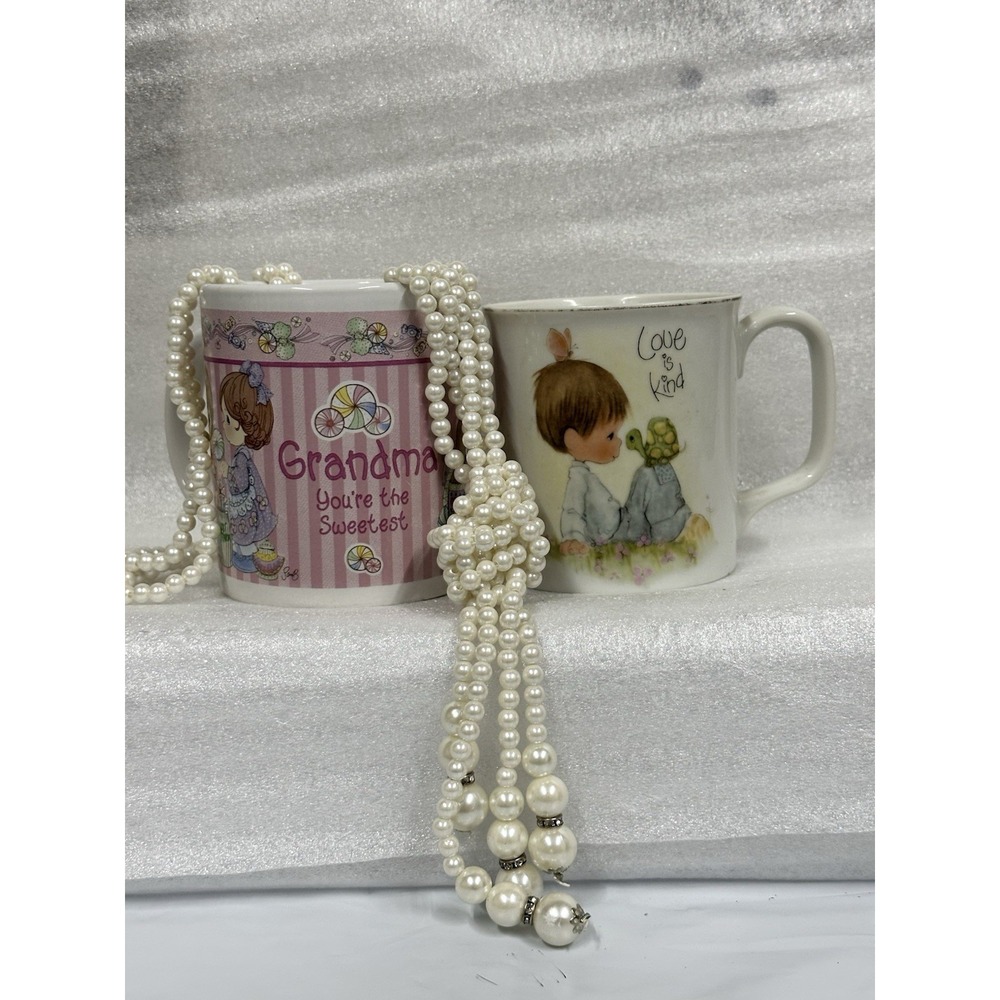 Precious Moments 1978‎ Mug With Modern Grandma Mug And Vintage Pearl Set Gifts